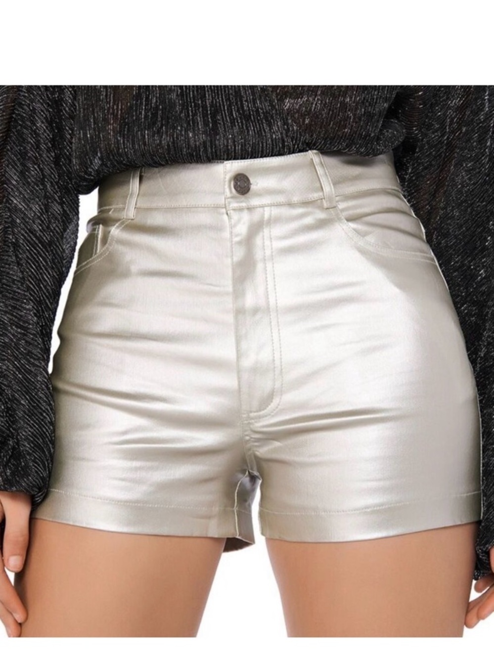 Silver Faux Leather Women’s Shorts